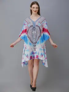 Rajoria Instyle Blue & White Ethnic Motifs Georgette Ethnic Kaftan Dress