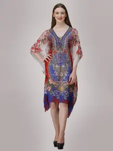 Rajoria Instyle Blue & Red Georgette Ethnic Kaftan Midi Dress