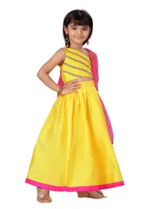 Aarika Girls Yellow & Pink Embellished Ready to Wear Lehenga Choli