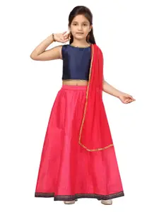 Aarika Girls Navy Blue & Pink Ready to Wear Lehenga Choli with Dupatta set