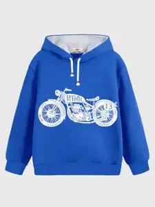KUCHIPOO Boys Navy Blue Printed Hooded Sweatshirt