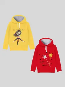 KUCHIPOO Girls Yellow Printed Hooded Sweatshirt Pack of 2