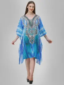 Rajoria Instyle Blue Ethnic Motifs Georgette Ethnic Kaftan Dress