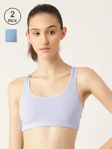 Lady Lyka Women Pack Of 2 Blue & Grey Non Wired Non Padded Sports Bra