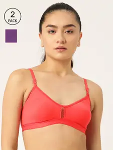 Lady Lyka Pack Of 2 Peach & Purple Non-Padded & Non-Wired Seamless Bra