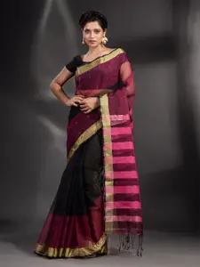 Arhi Women Black & Magenta Woven Design Zari Border Saree