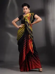 Arhi Black & Mustard Checked Pure Cotton Saree