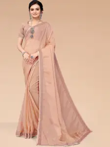 Mitera Women Peach-Coloured Tissue Saree  With Unstitched Blouse Piece