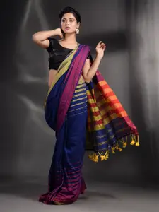 Arhi Blue & Mustard Woven Design Pure Cotton Saree
