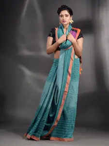 Arhi Teal & Red Woven Design Pure Cotton Saree