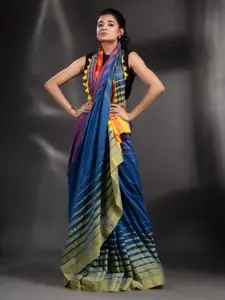 Arhi Blue & Mustard Checked Pure Cotton Saree