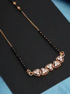 Urmika Gold-Plated Rose Gold Pendant Stone & Beaded Studded Mangalsutra