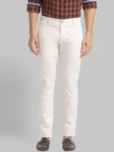 Parx Men Cream-Coloured Tapered Fit Trousers
