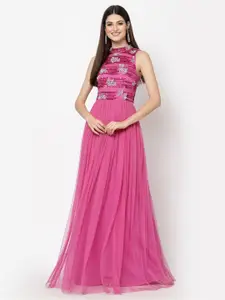 Just Wow Pink Net Maxi Dress