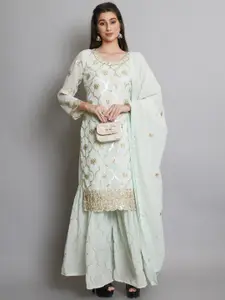 Stylee LIFESTYLE Turquoise Blue & Gold-Toned Embroidered Semi-Stitched Dress Material