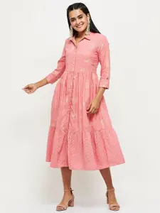 max Pink Floral Shirt Midi Dress