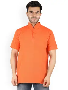Latest Chikan Garments Men Orange Solid Short Kurta
