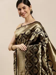 Hinayat Fashion Black Ethnic Motifs Zari Silk Blend Banarasi Saree