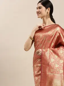 Hinayat Fashion Pink Ethnic Motifs Zari Silk Blend Banarasi Saree