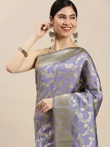 Hinayat Fashion Lavender Ethnic Motifs Zari Silk Blend Banarasi Saree