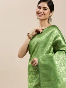 Hinayat Fashion Lime Green & Golden Woven Design Zari Saree