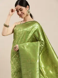 Hinayat Fashion Lime Green & Golden Woven Design Zari Saree