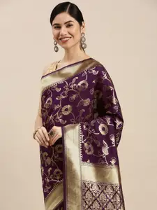 Hinayat Fashion Burgundy & Golden Woven Design Zari Saree