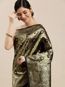 Hinayat Fashion Black Ethnic Motifs Zari Silk Blend Banarasi Saree