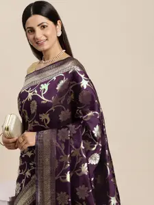 Hinayat Fashion Purple Ethnic Motifs Zari Silk Blend Banarasi Saree