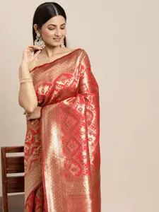 Hinayat Fashion Red Ethnic Motifs Zari Silk Blend Banarasi Saree