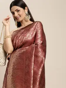 Hinayat Fashion Maroon Ethnic Motifs Zari Silk Blend Banarasi Saree