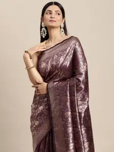 Hinayat Fashion Purple Ethnic Motifs Zari Silk Blend Banarasi Saree