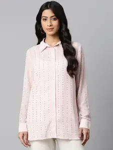 Marks & Spencer Women Pink Georgette Semi-Sheer Studded Casual Shirt