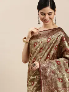 Hinayat Fashion Maroon Ethnic Motifs Zari Silk Blend Banarasi Saree