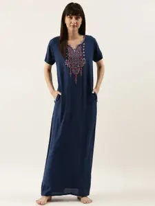 Bannos Swagger Blue Embroidered Maxi Nightdress