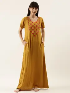 Bannos Swagger Yellow Embroidered Maxi Nightdress