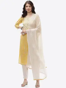 Biba Yellow & White Unstitched Dress Material