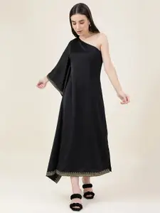 Marks & Spencer Women Black Embroidered One Shoulder Kaftan Maxi Dress