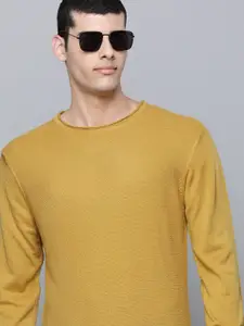 Flying Machine Men Mustard Yellow Acrylic Solid Pullover
