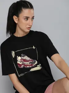 Skechers Women Brand Logo Printed Drop-Shoulder Sleeves T-shirt