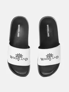 Woodland Woodland Men White & Black Brand Logo Print Sliders