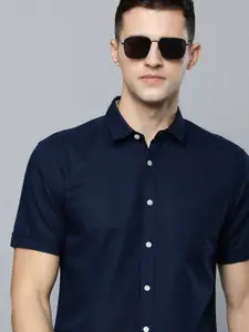 Flying Machine Men Navy Blue Solid Slim Fit Casual Shirt