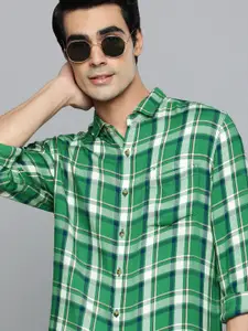 Flying Machine Men Green Slim Fit Checked Casual Shirt
