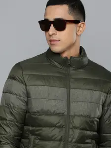 Flying Machine Men Olive Green Colourblocked Puffer Jacket