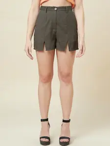 enzeo Women Grey Slim Fit High-Rise Shorts
