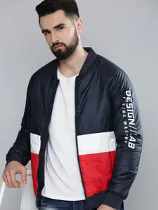 Flying Machine Men Navy Blue & Red Colourblocked Bomber Jacket