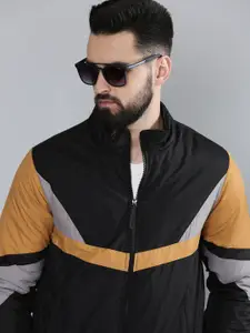 Flying Machine Men Black & Yellow Striped Bomber Jacket