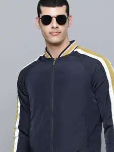 Flying Machine Men Navy Blue Solid Bomber Jacket With Taping Detail