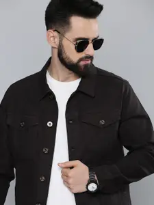 Flying Machine Men Black Solid Denim Trucker Jacket