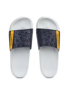 ABROS Men Navy Blue & Orange Printed Rubber Sliders
